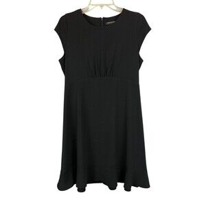 Banana Republic Black Empire Waist Midi Shift Dress w Flounce Hem Size 10P